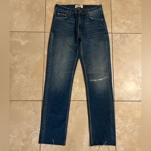 Free People Mid Rise Straight Leg Dark Wash Jeans